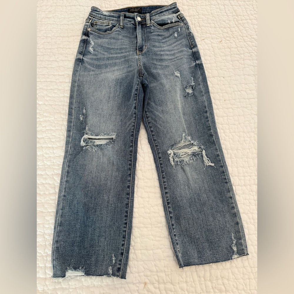 Judy Blue Size 3/26 Distressed Wide Leg Jeans